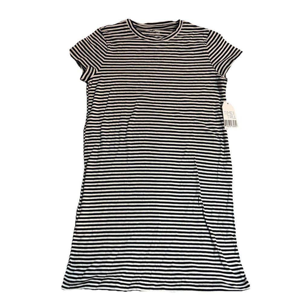 Time and Tru Womens XS Black White Striped Short Sleeve T-Shirt Shift Dress